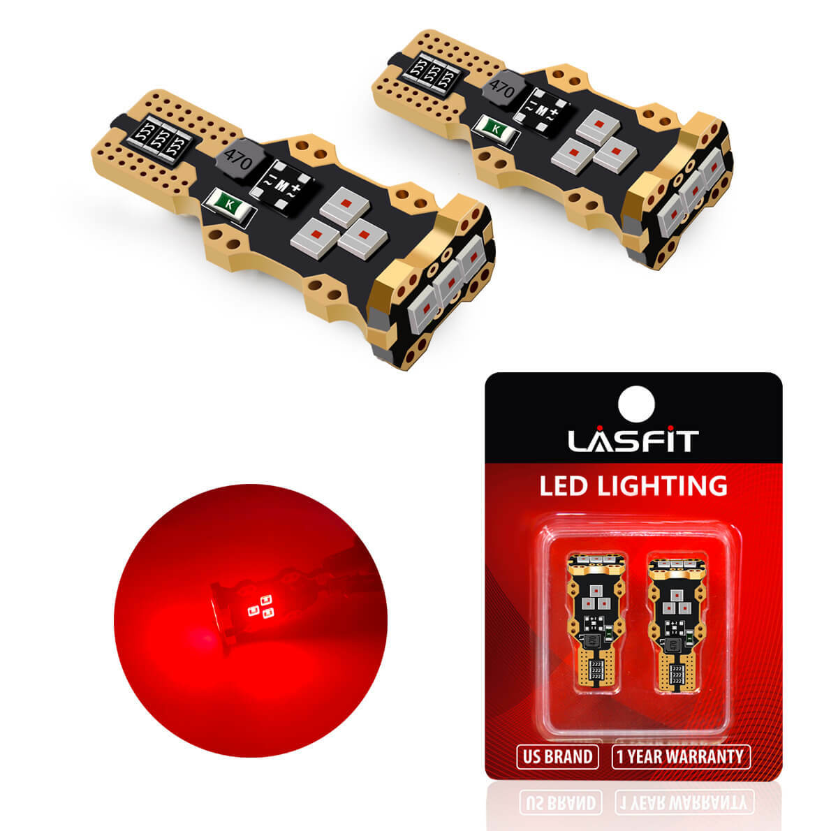 Lasfit LED 3rd Third Brake Light Center High Mount Stop Bulb 912 921 Pure Red