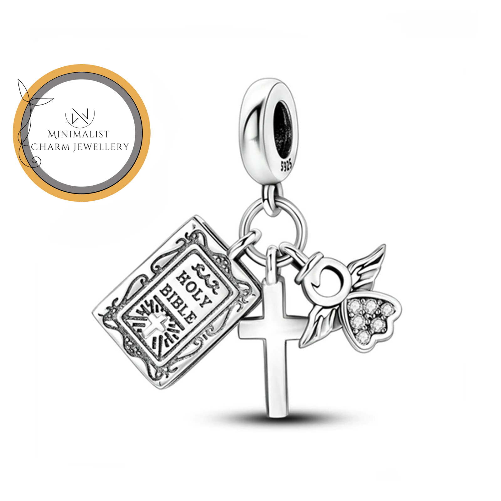 Holly Bible and Cross Charm, Faith Charm, Bible Charm, Silver Charm, Women Gift