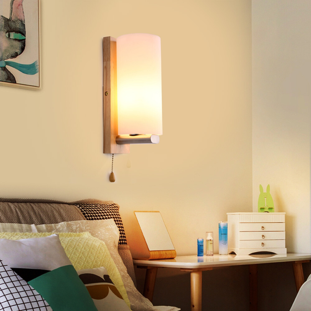 Modern Wall Sconce Lamp Shade Bedroom Wood Light Fixture Glass lampshade 5W