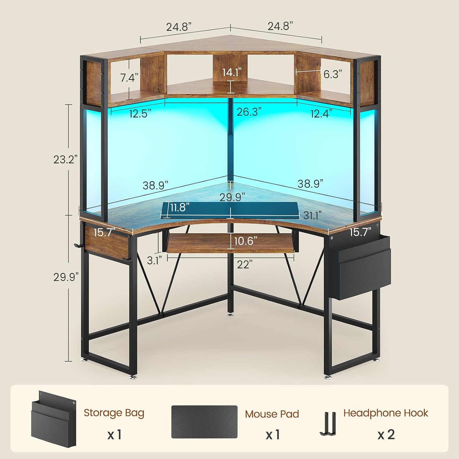 39" Spacious Corner Desk with Hutch, Storage for Small Space | 62" Triangular Co