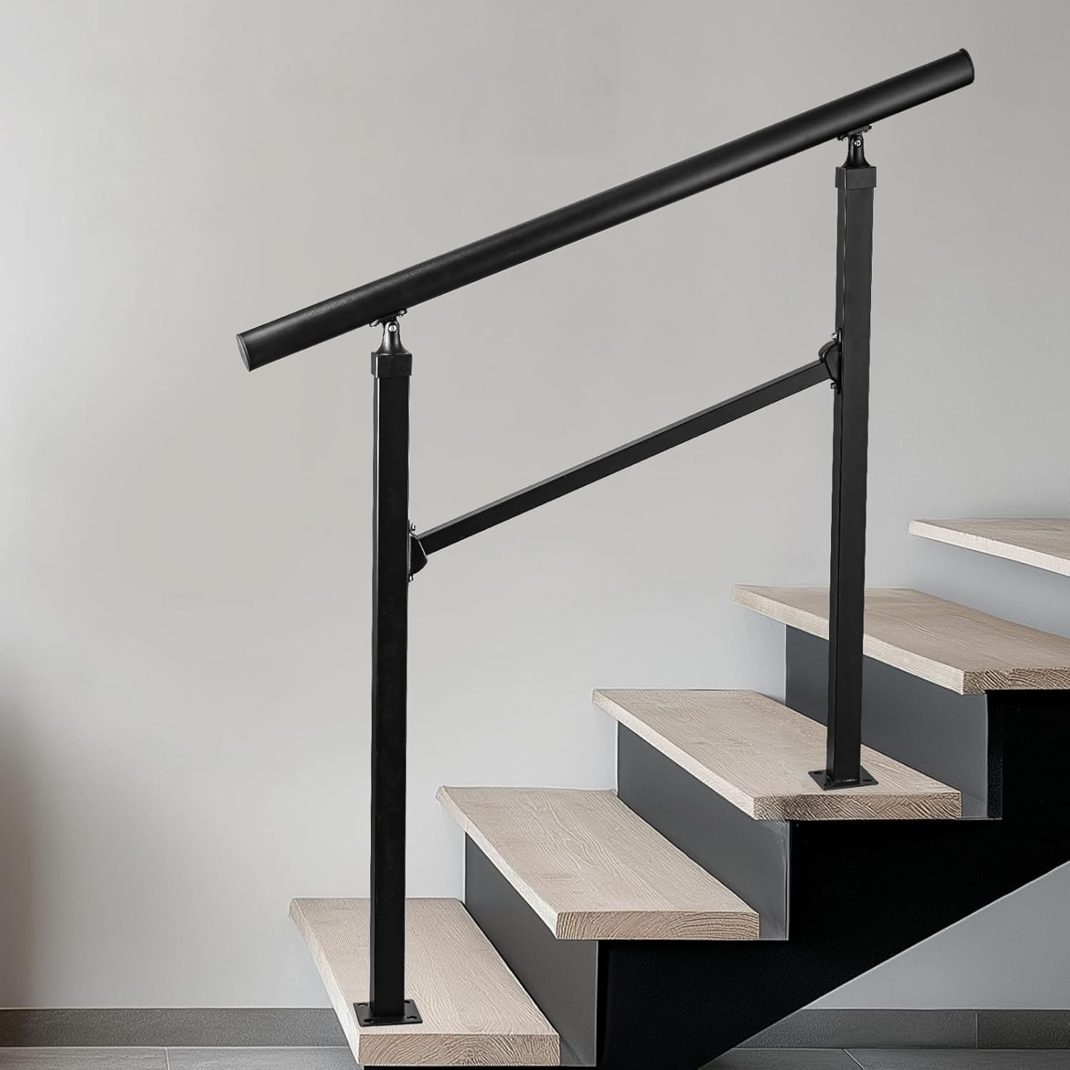 Handrails for Outdoor Stairs,3-4 Step Hand Rails 54inch, Black