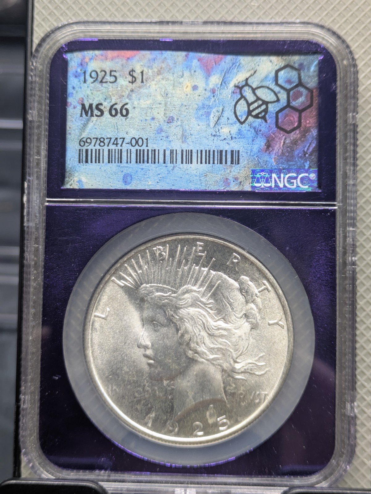 1925 $1 Silver Peace Dollar NGC MS66 TraderBea Purple Core #1 Serial High Luster
