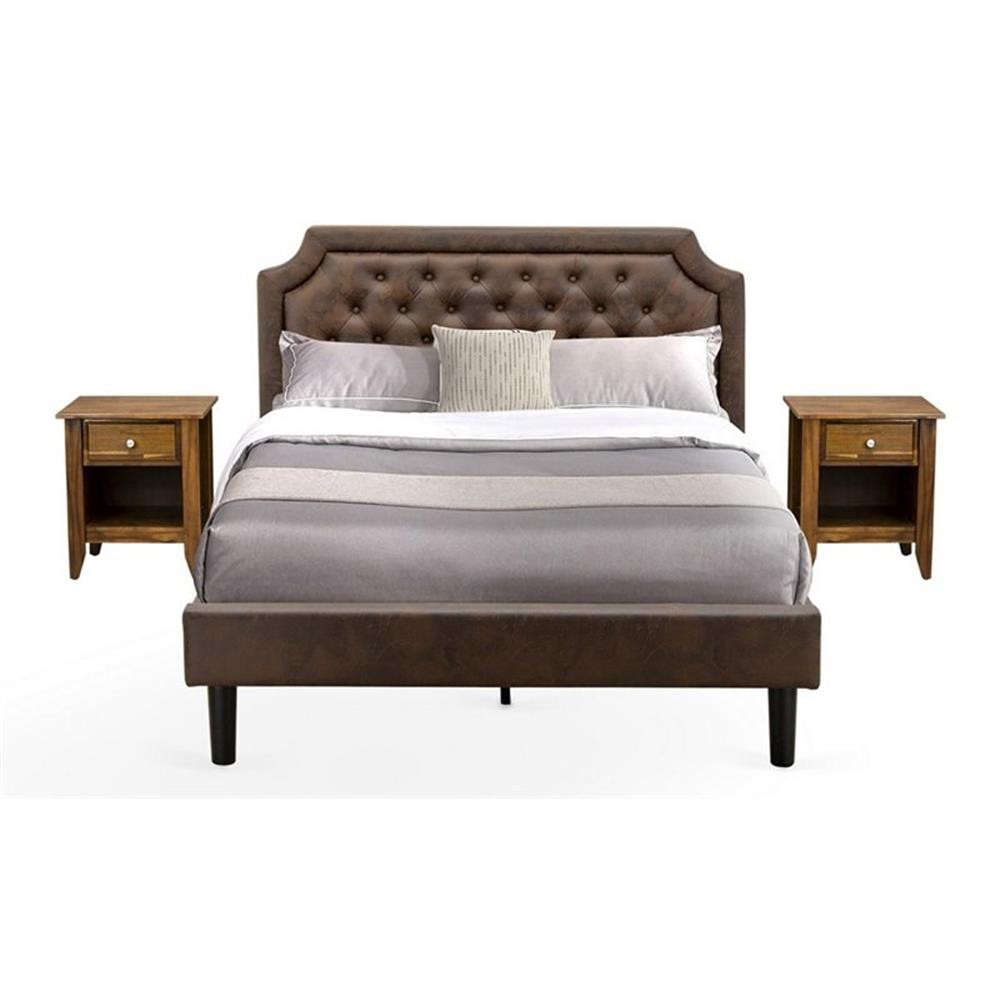 East West Furniture Granbury 3-Piece Wood Queen Bedroom Set in Brown/Walnut
