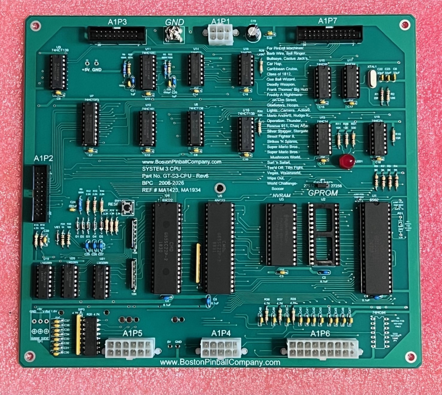 Main Control Board A1 for Gottlieb Pinball, System 3,replaces MA1934 MA1423, MPU