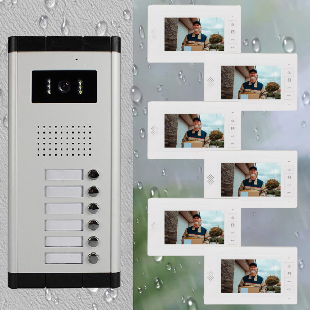 5 Units Apartment Video Intercom System 7 inch Monitor Video Door Phone Kit