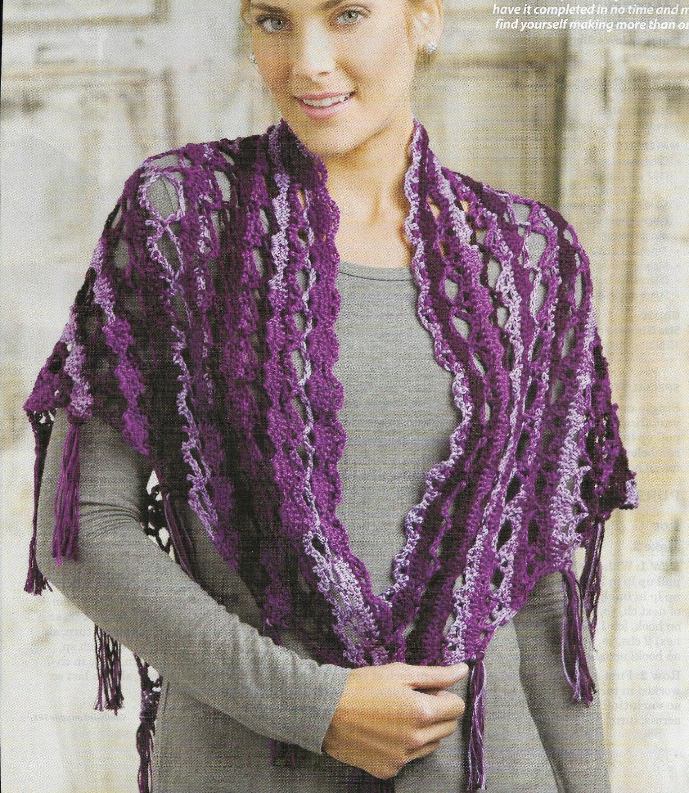 DUSKY FRINGE SHAWL WRAP WOMEN'S CROCHET PATTERN INSTRUCTIONS