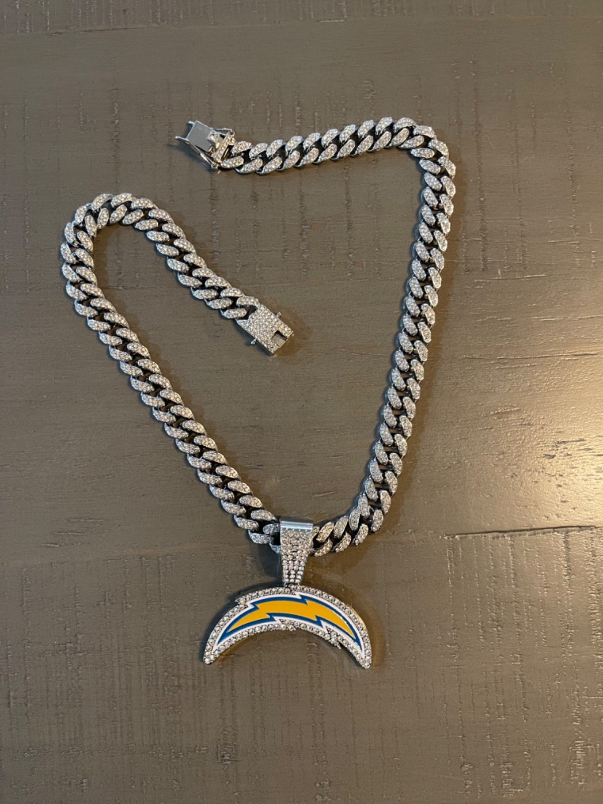 NFL LOS ANGELES CHARGERS CHAIN ICED TEAM PENDANT NECKLACE GOLD Diamond BLING