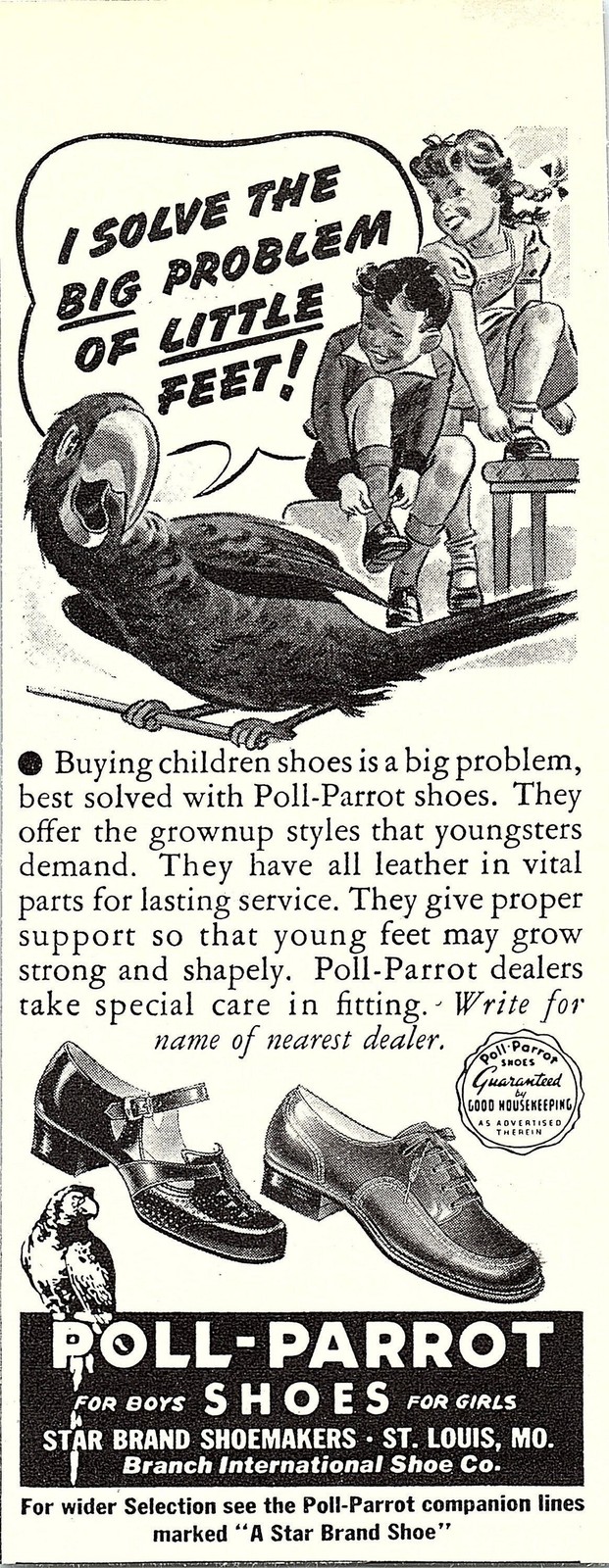 Vintage March 1940 Print Ad Poll-Parrot Poll Parrot Shoes Star Brand Shoemakers