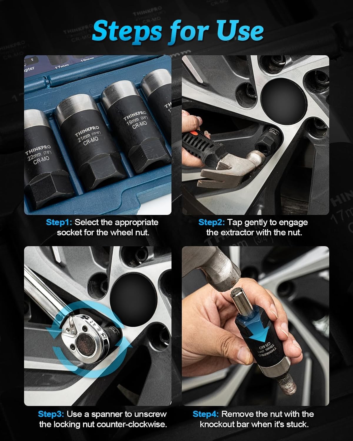 Locking Lug Nut Removal Tool-6 Pieces Deep Lug Nut Extractor Set,Stripped Lug...