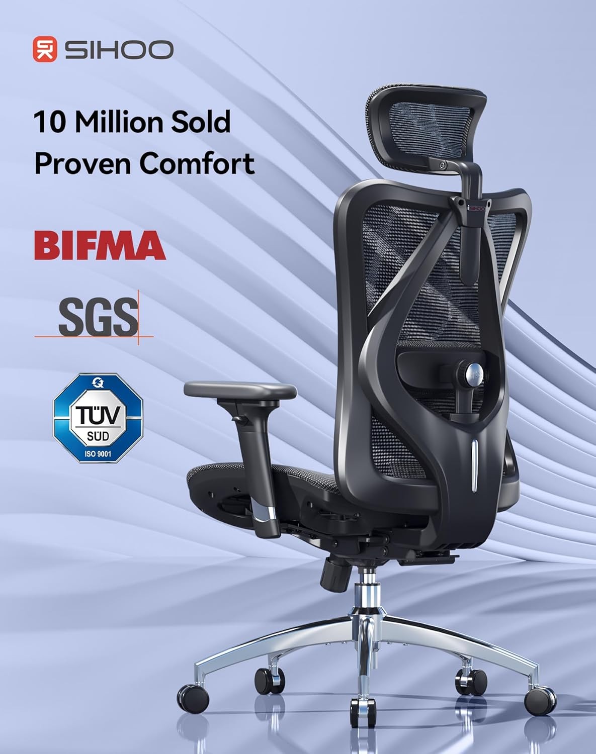 M57 Ergonomic Mesh Office Chair, 330-pound weight capacity — Black
