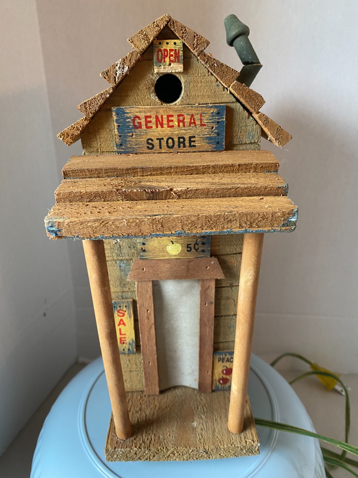 Handmade wood general store night light Bird House? 11" tall Folk Art