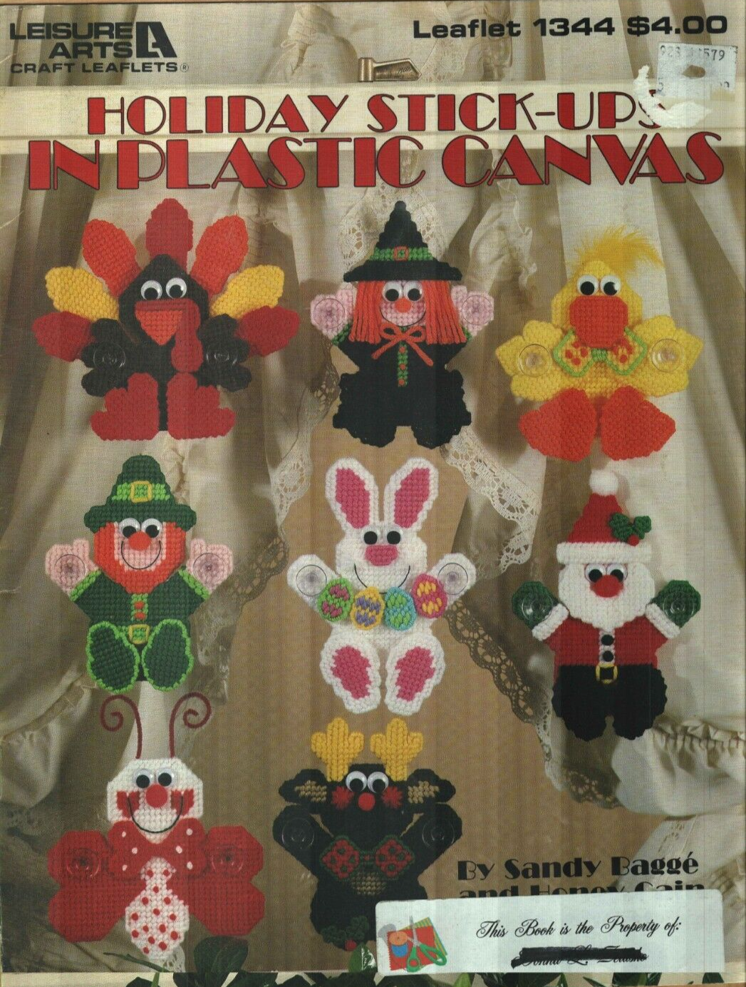 USED HOLIDAY STICK-UPS SANTA DEER TURKEY WITCH BEE PLASTIC CANVAS PATTERN BOOK