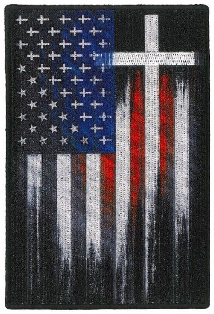 CROSS USA AMERICAN FLAG EMBROIDERED PATCH  - iron on sew on   3" x 4.5"