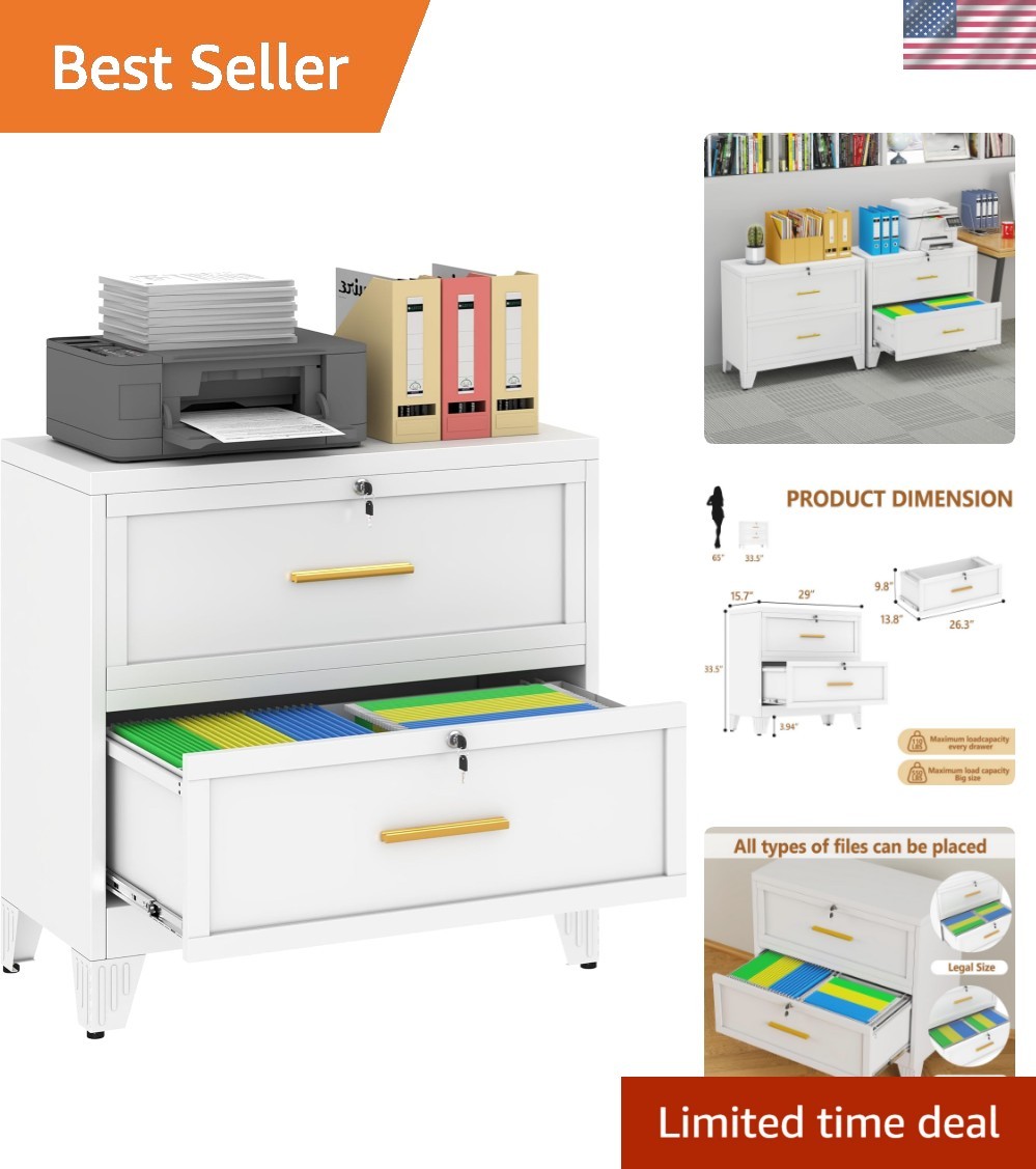 Metal Lateral File Cabinet with Lock,2 Drawer Steel Wide Filing Organization ...