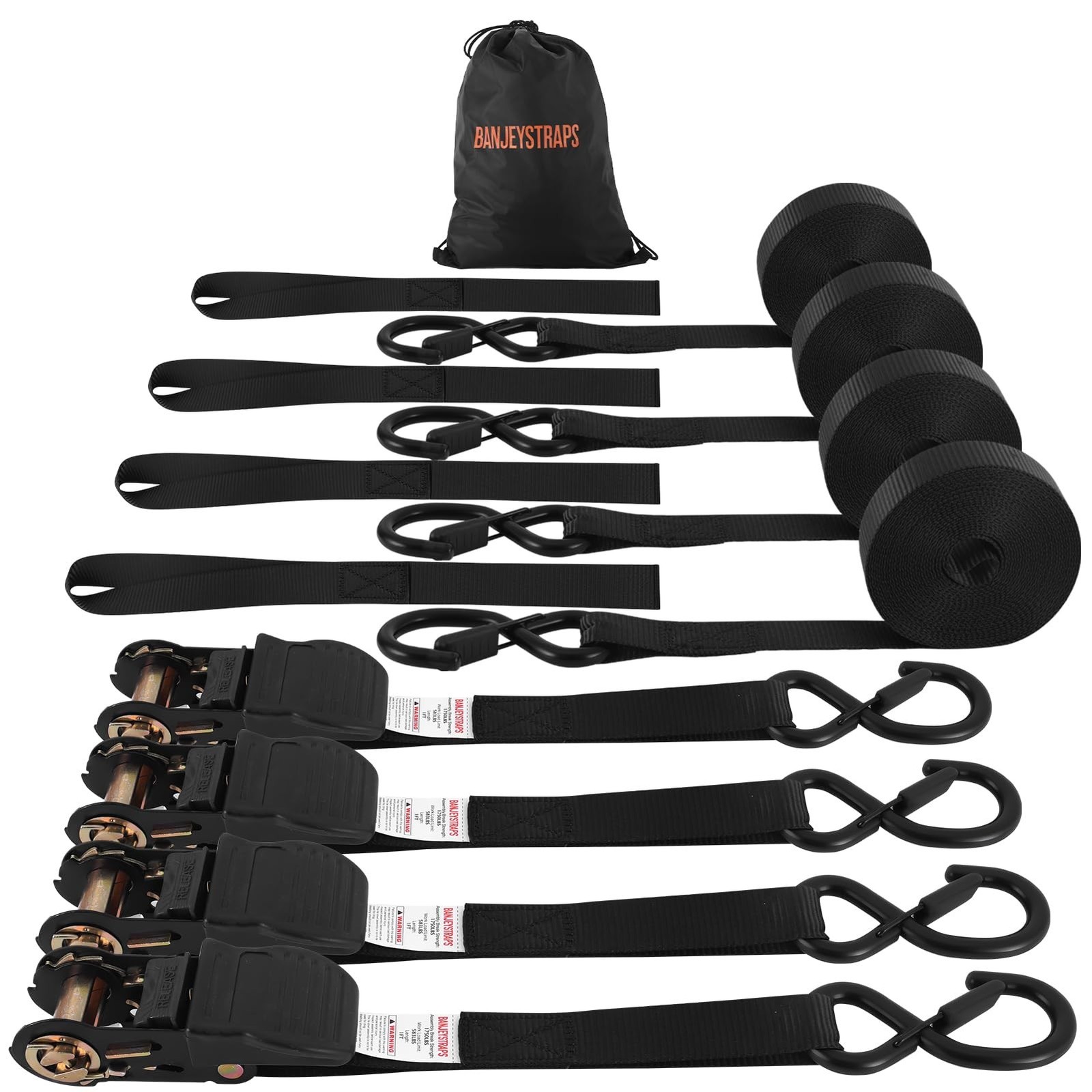 20FT Heavy Duty Ratchet Straps 4-Pack - 1 Inch 1750lb Break Strength Tie Down...