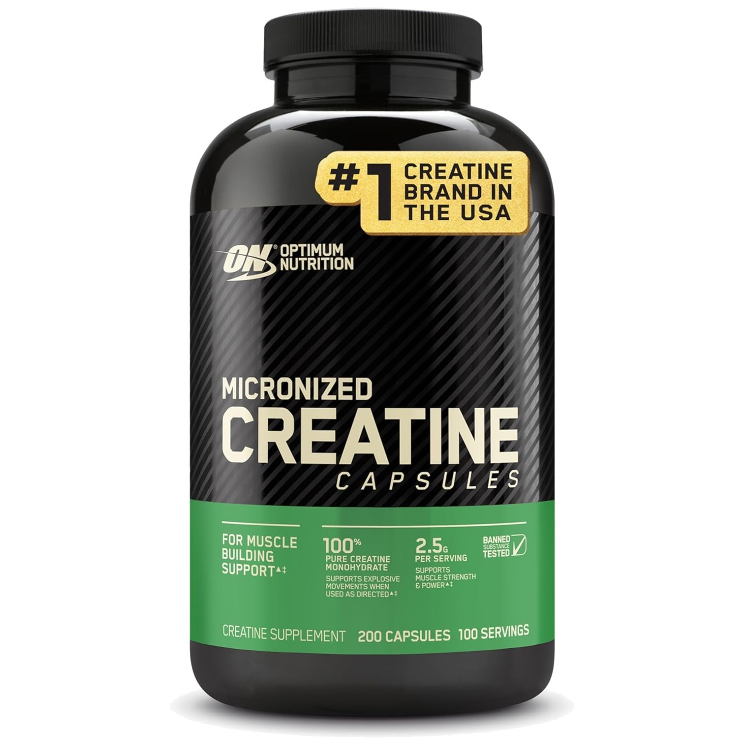 Purity-Enhanced Creatine Monohydrate Capsules - 2500mg, 200 Keto-Friendly Pills
