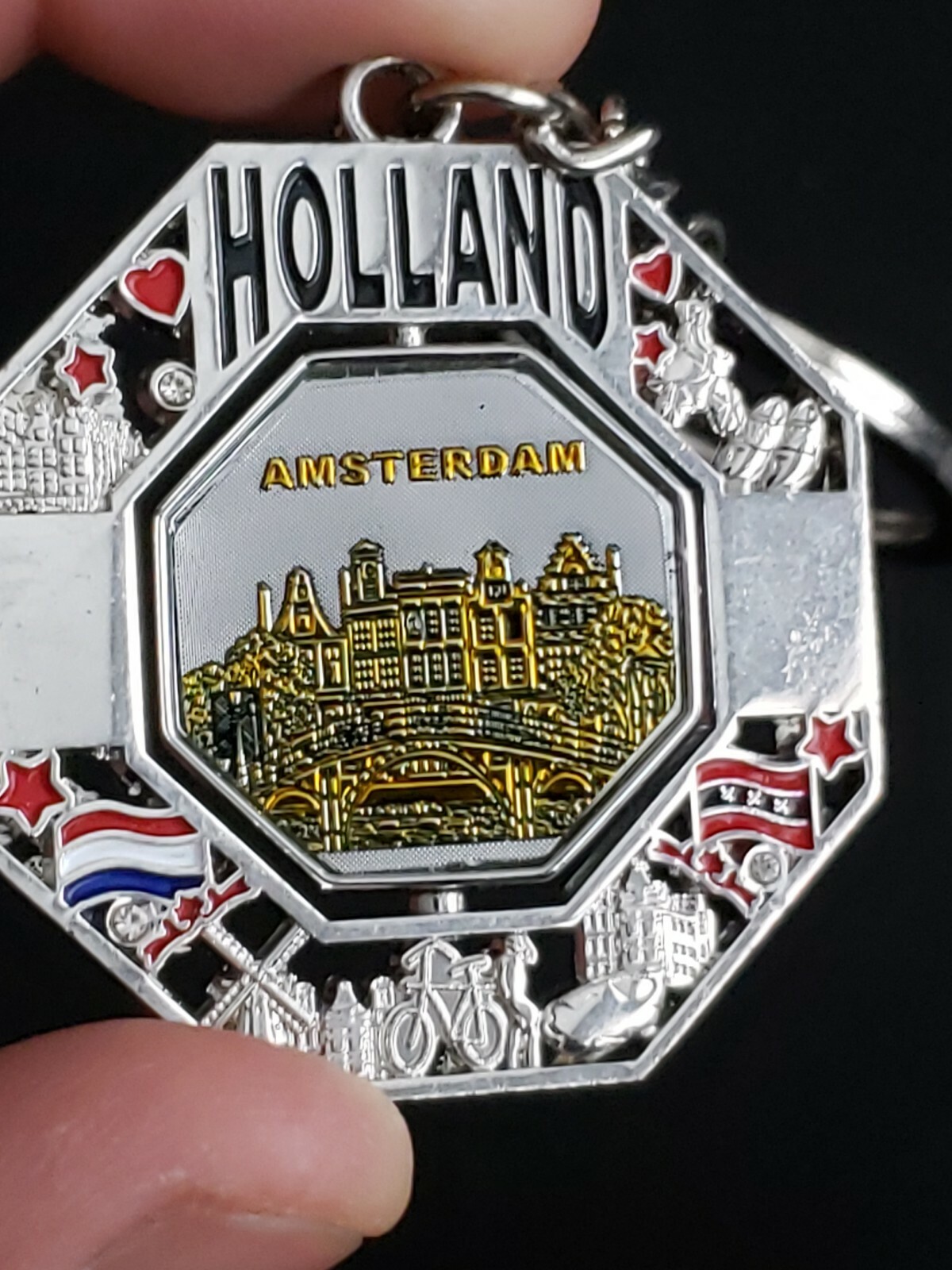 Holland Amsterdam Silver Tone Key Chain Spin