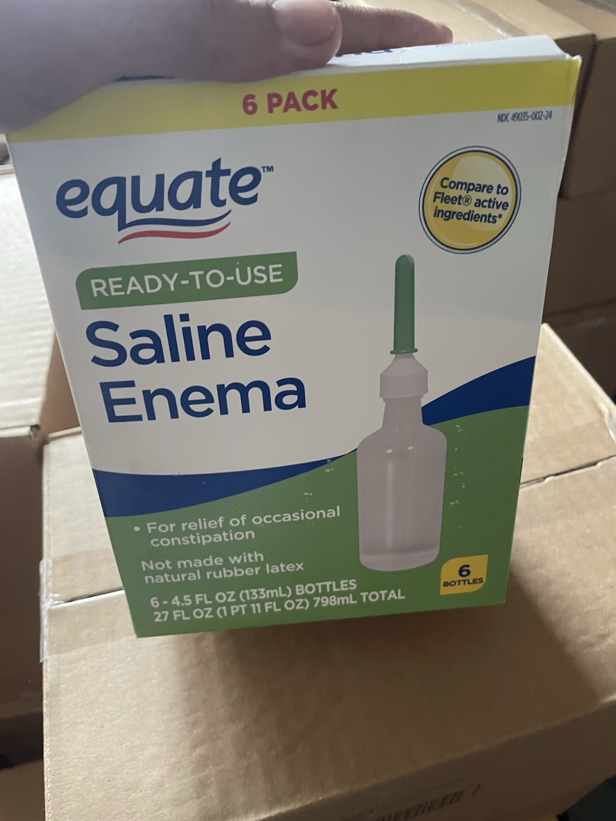 4 boxes Equate Saline Enema 6 Packs, Easy to Use,