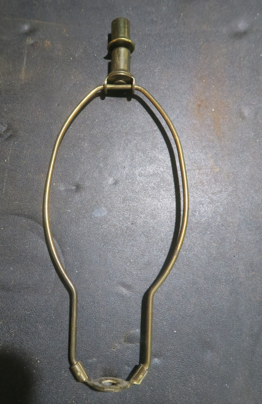 Ornate harp vintage lamp part metal old cast brass top finial shade holder #1