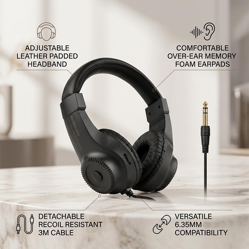 6.5mm Headphones Clear Penetrating Sound 40mm Driver 2m Cable for Music Producti