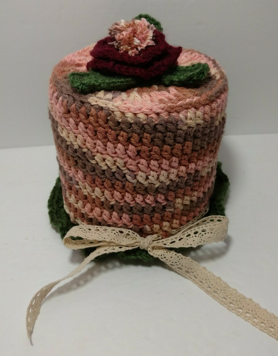 Hand Crochet Toilet Paper Cover New Bathroom Decor Flower Leaves Ribbon
