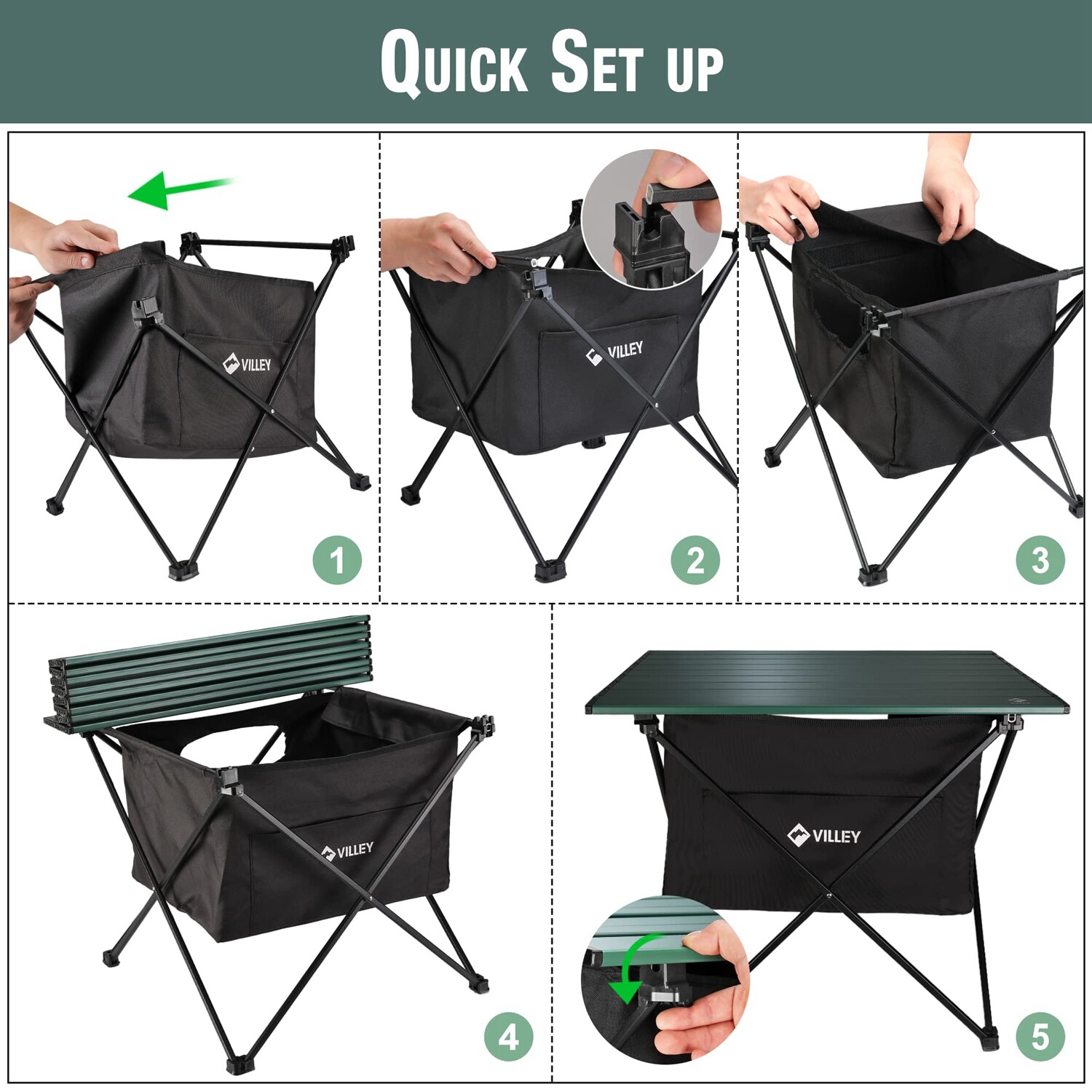 VILLEY Portable 19" Camping Side Table Ultralight W/Carrybag Folding Beach Table