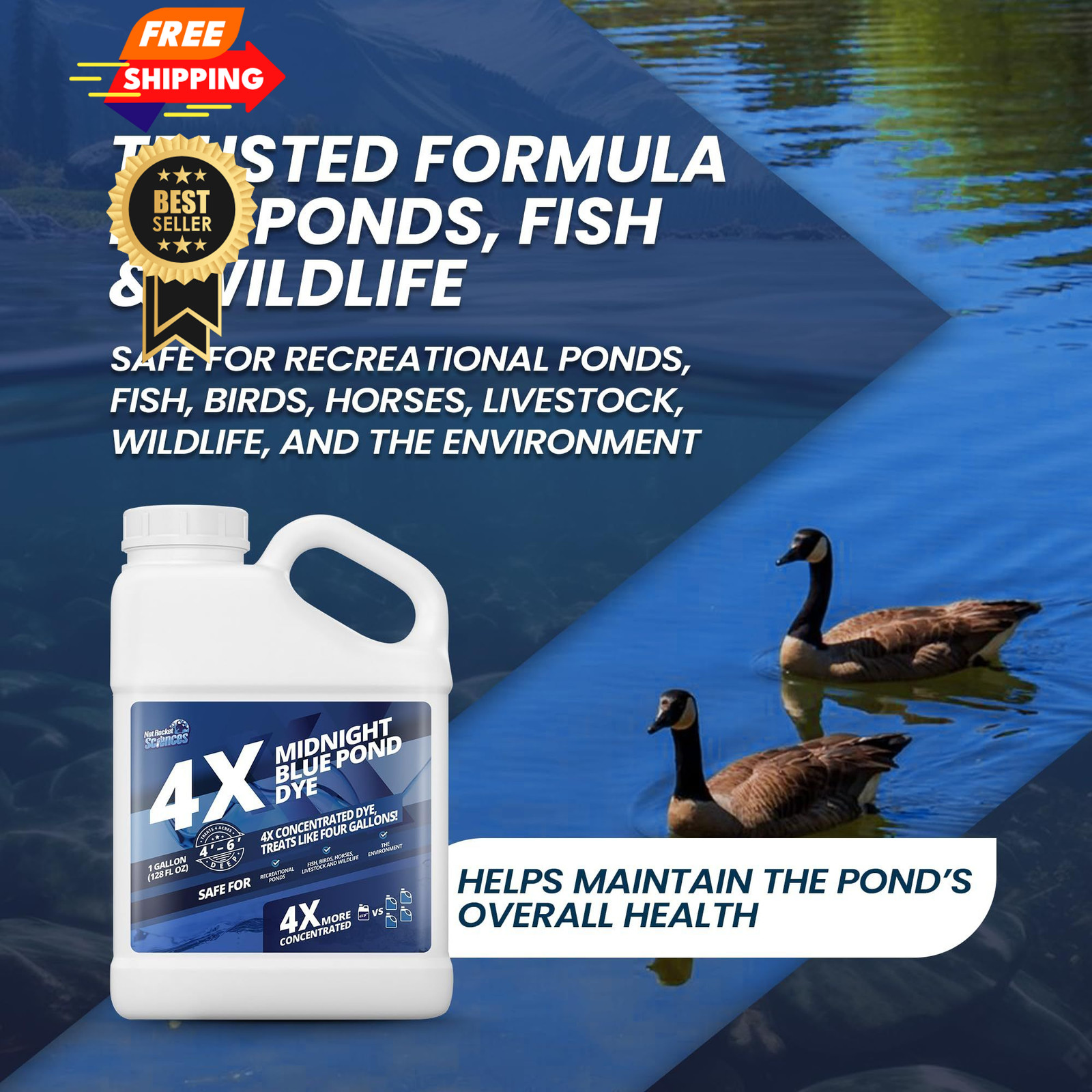1 Gallon Midnight Blue Pond Dye, 4X Concentrate 1 Gallon,