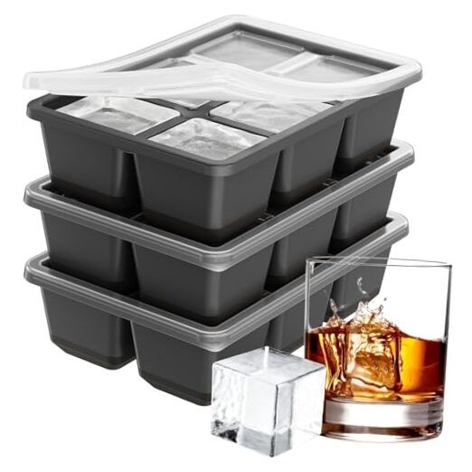 Large Ice Cube Molds Pack Whiskey Square Ice Molds, 1.8 Inch Big Ice 3 Gray