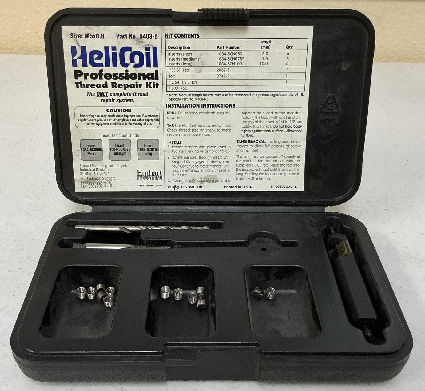 HELICOIL 5403-5 PROFESSIONAL THREAD REPAIR KIT M5x0.8 , REV.A, FREE SHIPPING