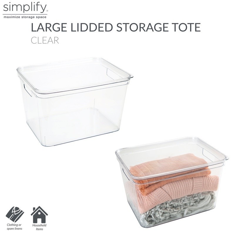 Large Lidded Storage Bin W/ Easy Grip Handles Home Office Bathroom Organization