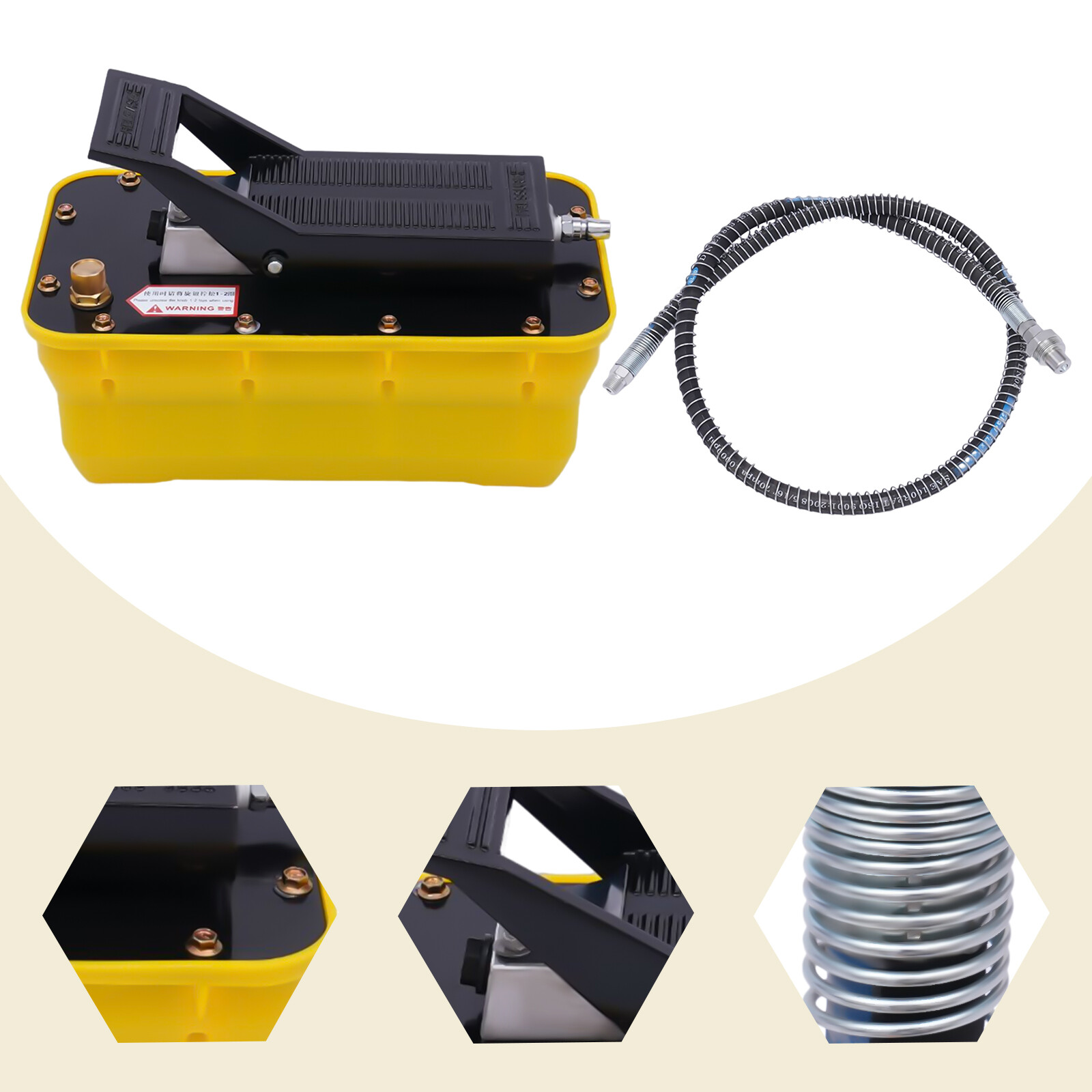 10000 PSI Air Hydraulic Foot Pedal 2.3L Pump Auto Body Frame Machines & Air Hose