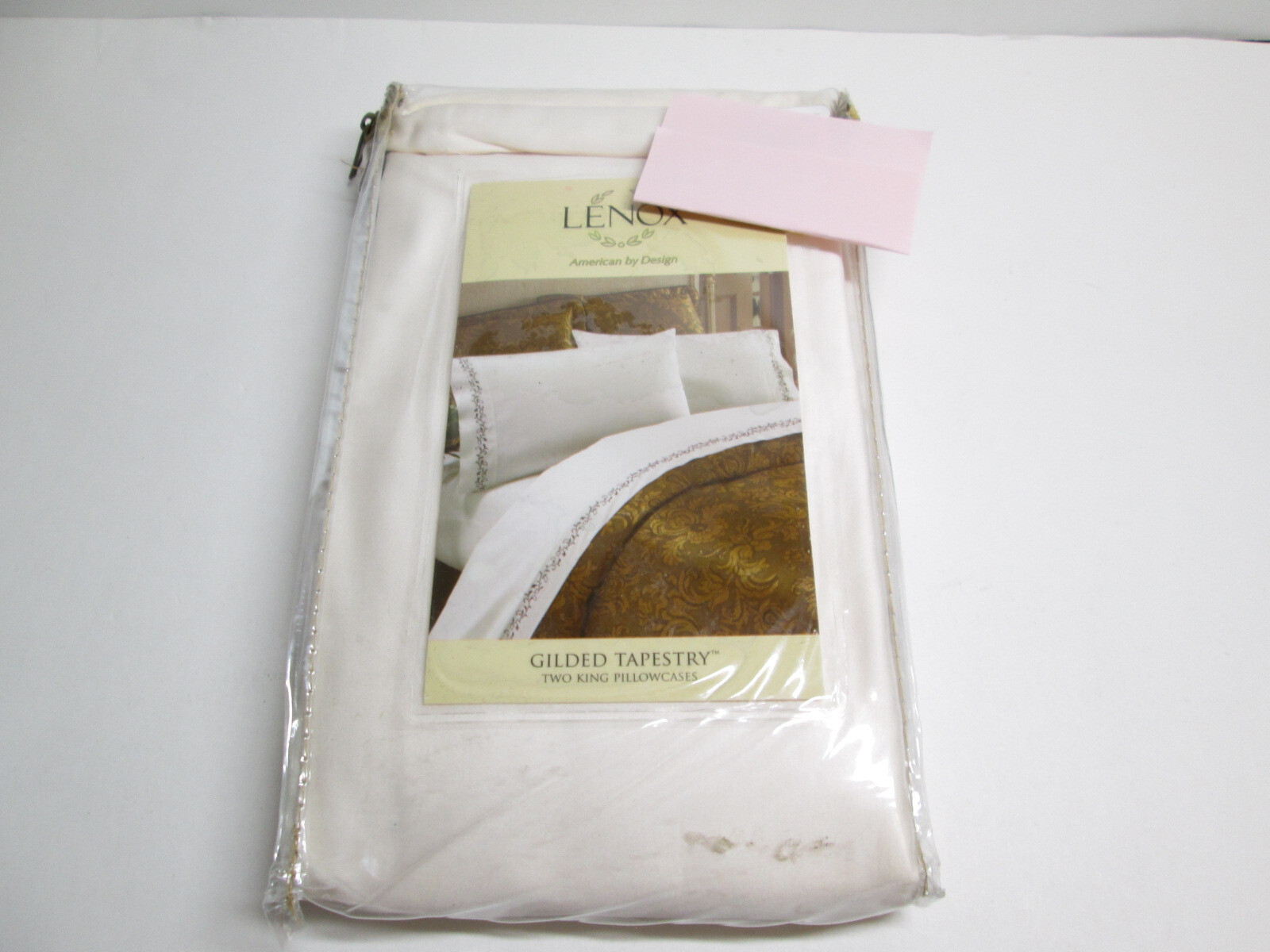 NEW Lenox GILDED TAPESTRY Two King Pillowcases Ivory and Chocolate Brown New