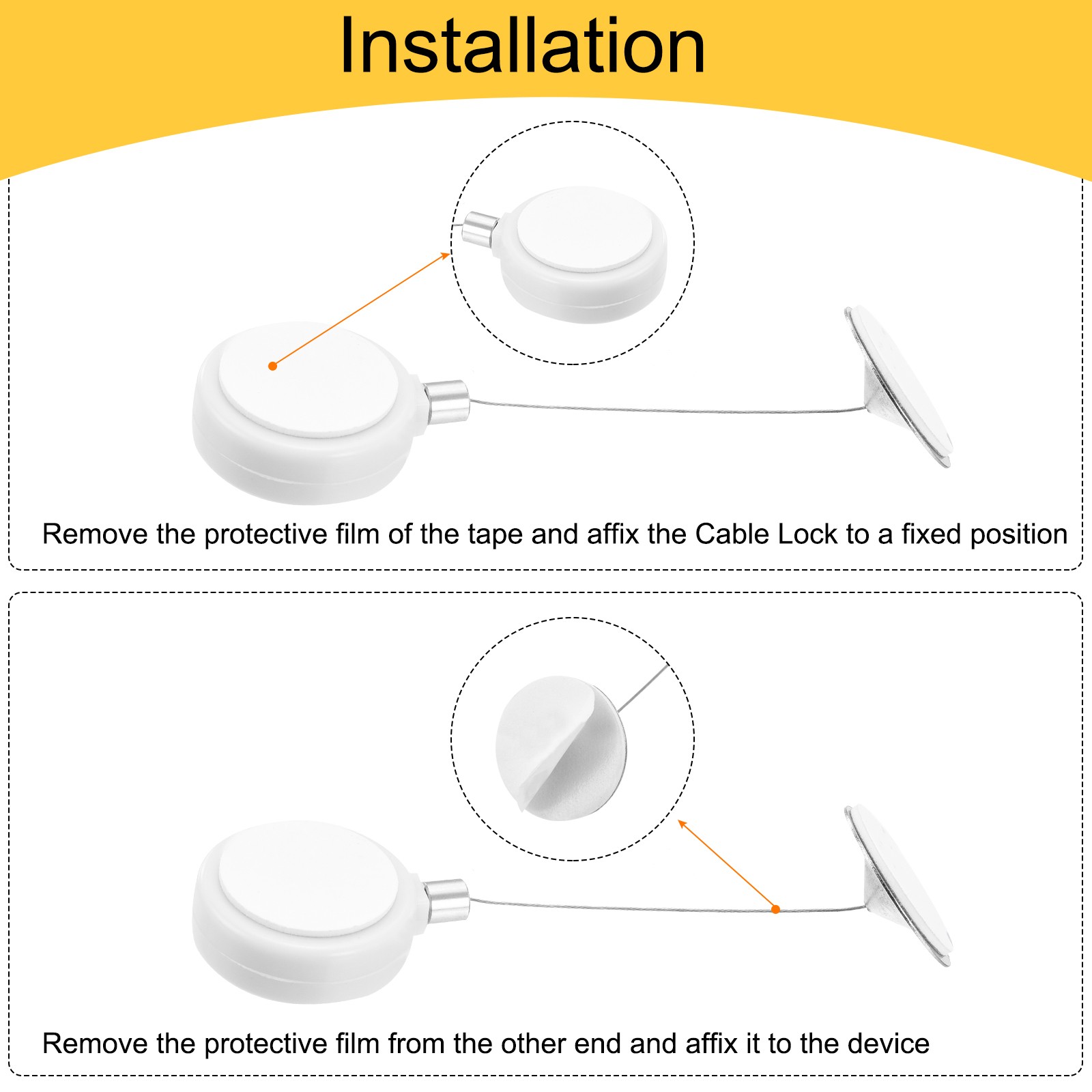 1.8ft Retractable Cable Security Lock with Round Patch Wrench, White, 4 Pack