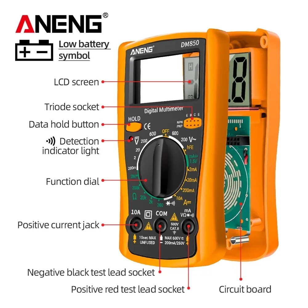 Digital Multimeter LCD Voltmeter Ammeter Ohmmeter Volt AC DC Tester Leads Meter