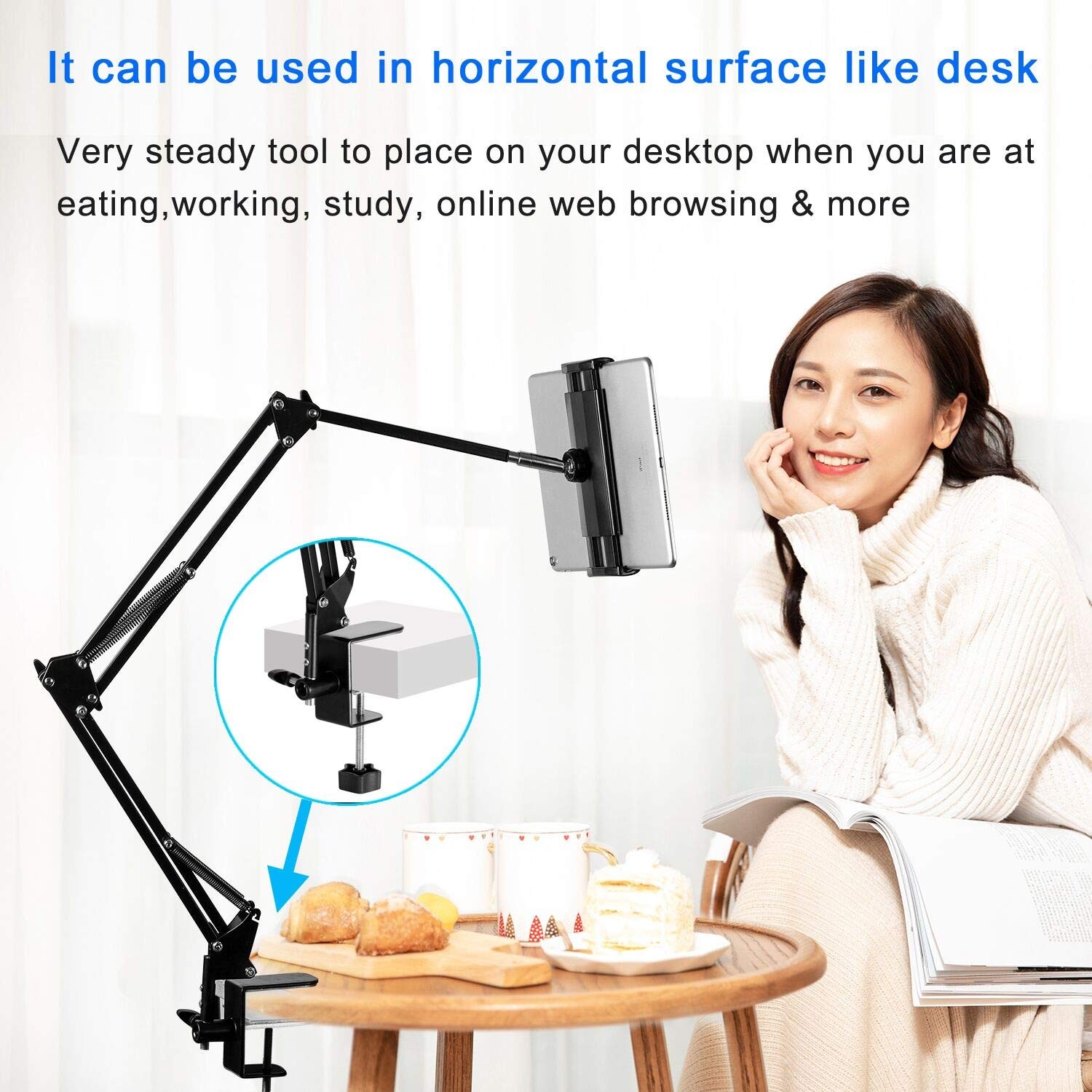 Tablet Stand Adjustable,Foldable Arm Stand for Bed,Aluminum Universal Flexibl