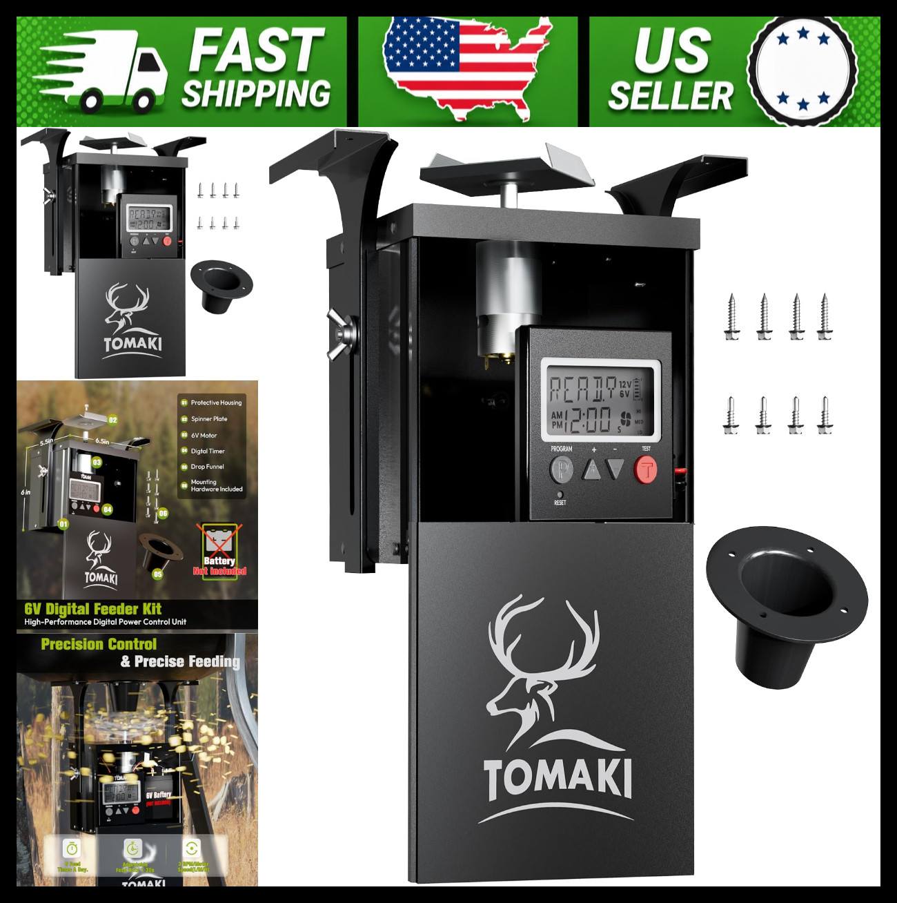 6V Deer Feeder Kit with Motor, Timer and Mounting Bracket, Weatherproof
