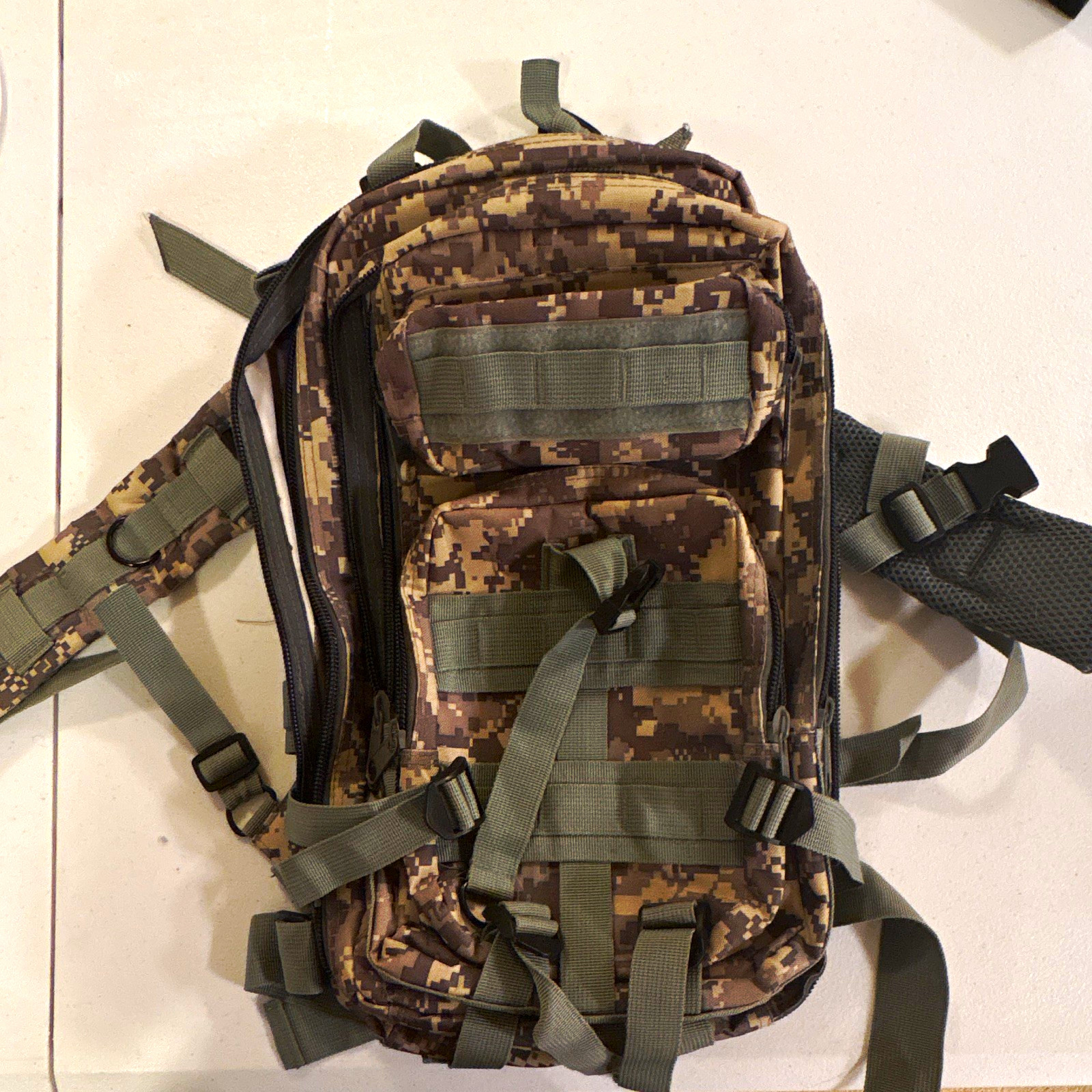 Tactical Backpack MOLLE Webbing Camo Green Zip Closure Adjustable Straps