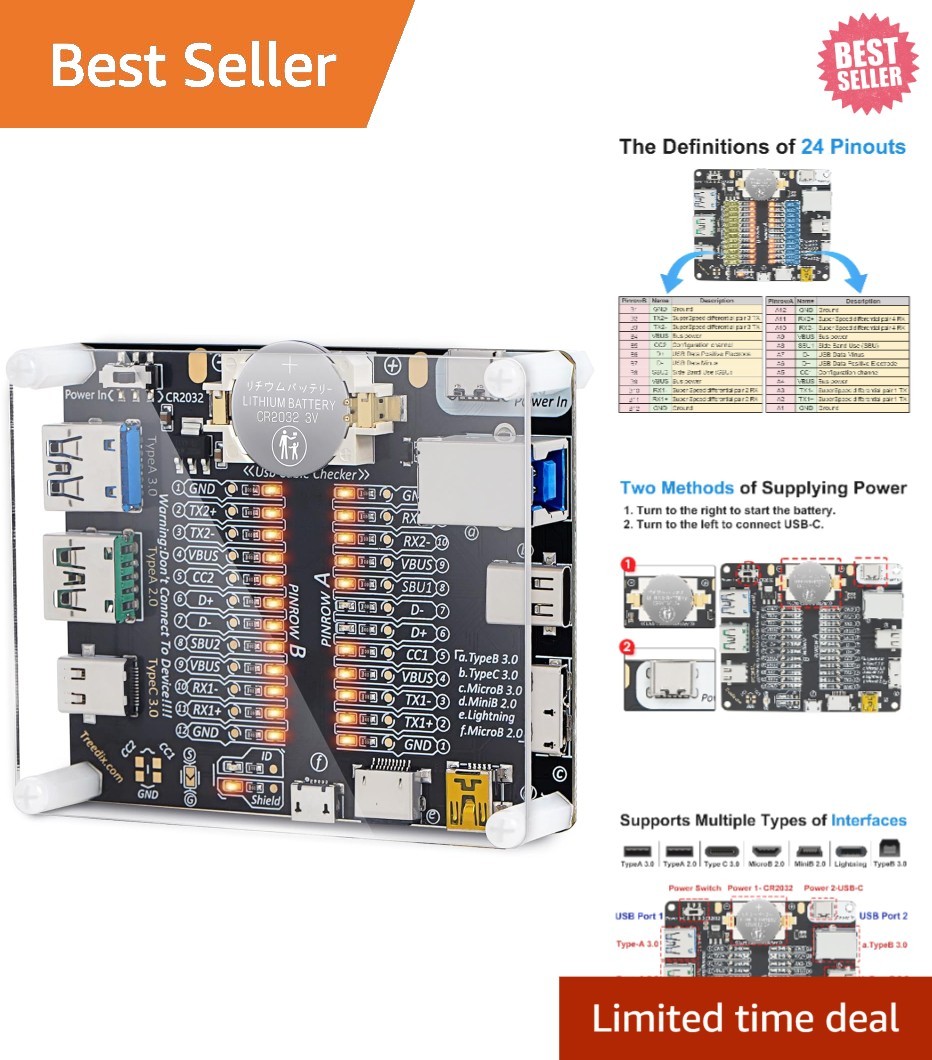 Reliable USB Cable Checker Board: Multifunctional Tester for Type-C, Micro, A/B