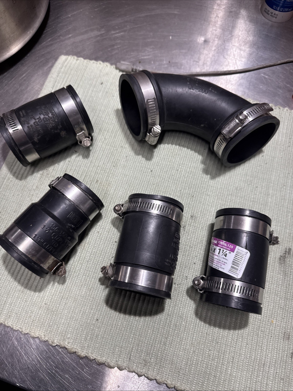 Lot Of 5 Assorted Fernco & LDRI Style Couplings For Cast-Pvc Abs New read