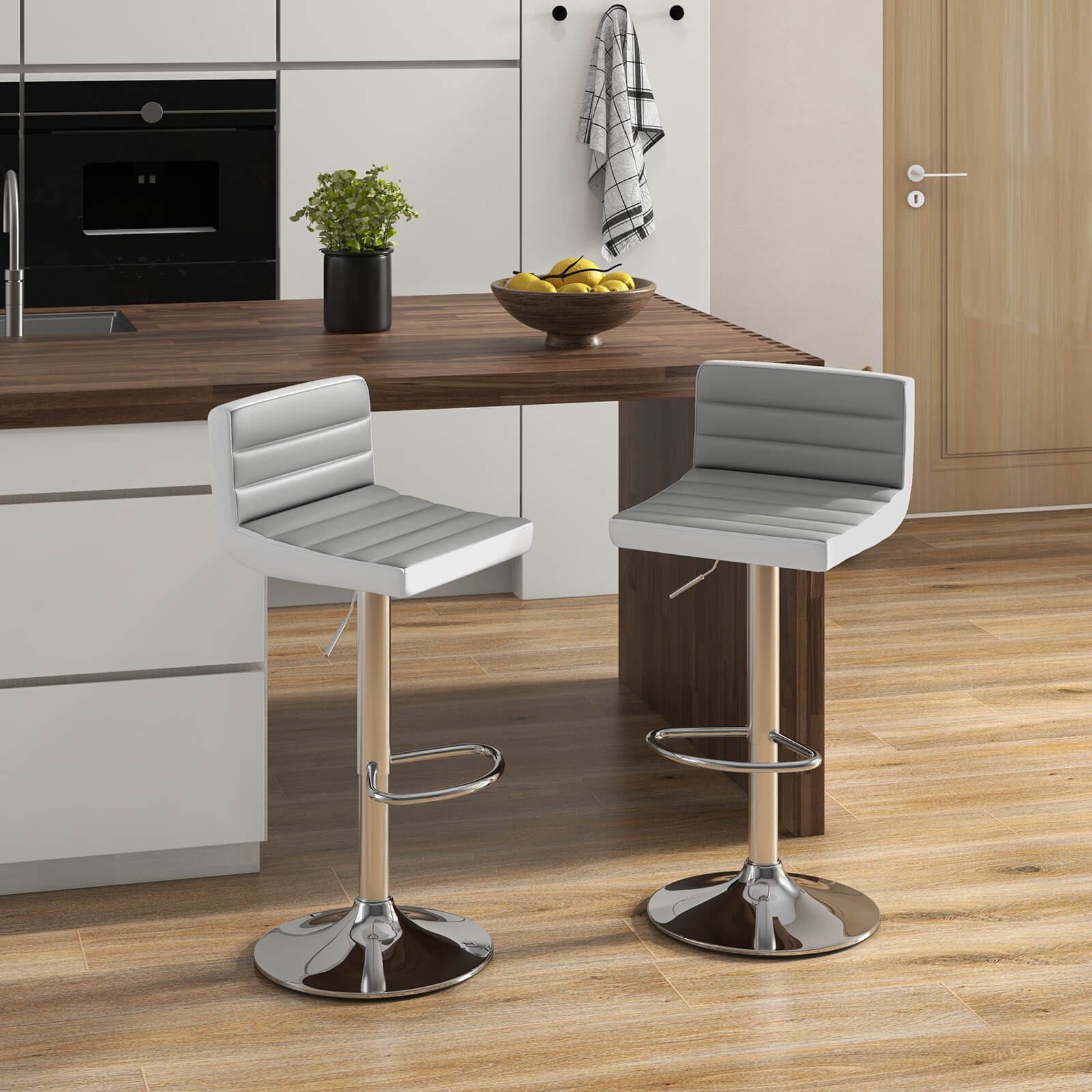 Costway 4PCS Swivel Bar Stools Adjustable Barstool PU Leather Pub Chairs Armless