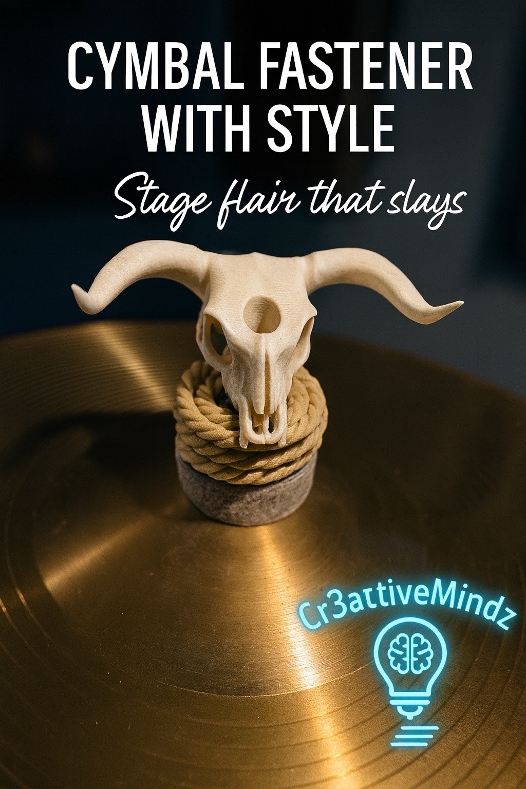 Bull Skull Cymbal Fastener Drum Topper – Stage Flair Rock Band Hardware
