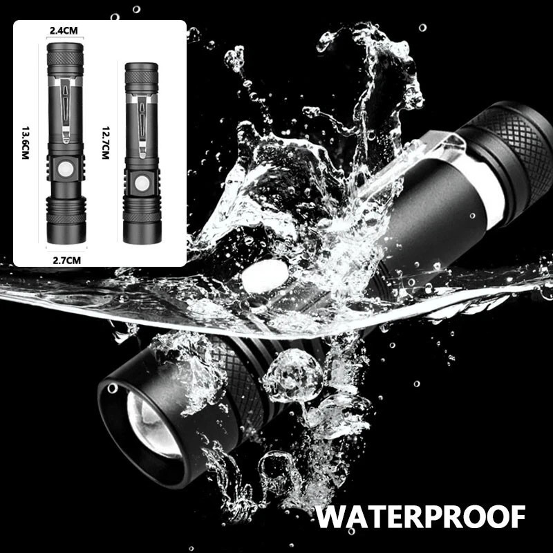 Super Bright LED Tactical Flashlight USB Rechargeable Zoom 4 Modes