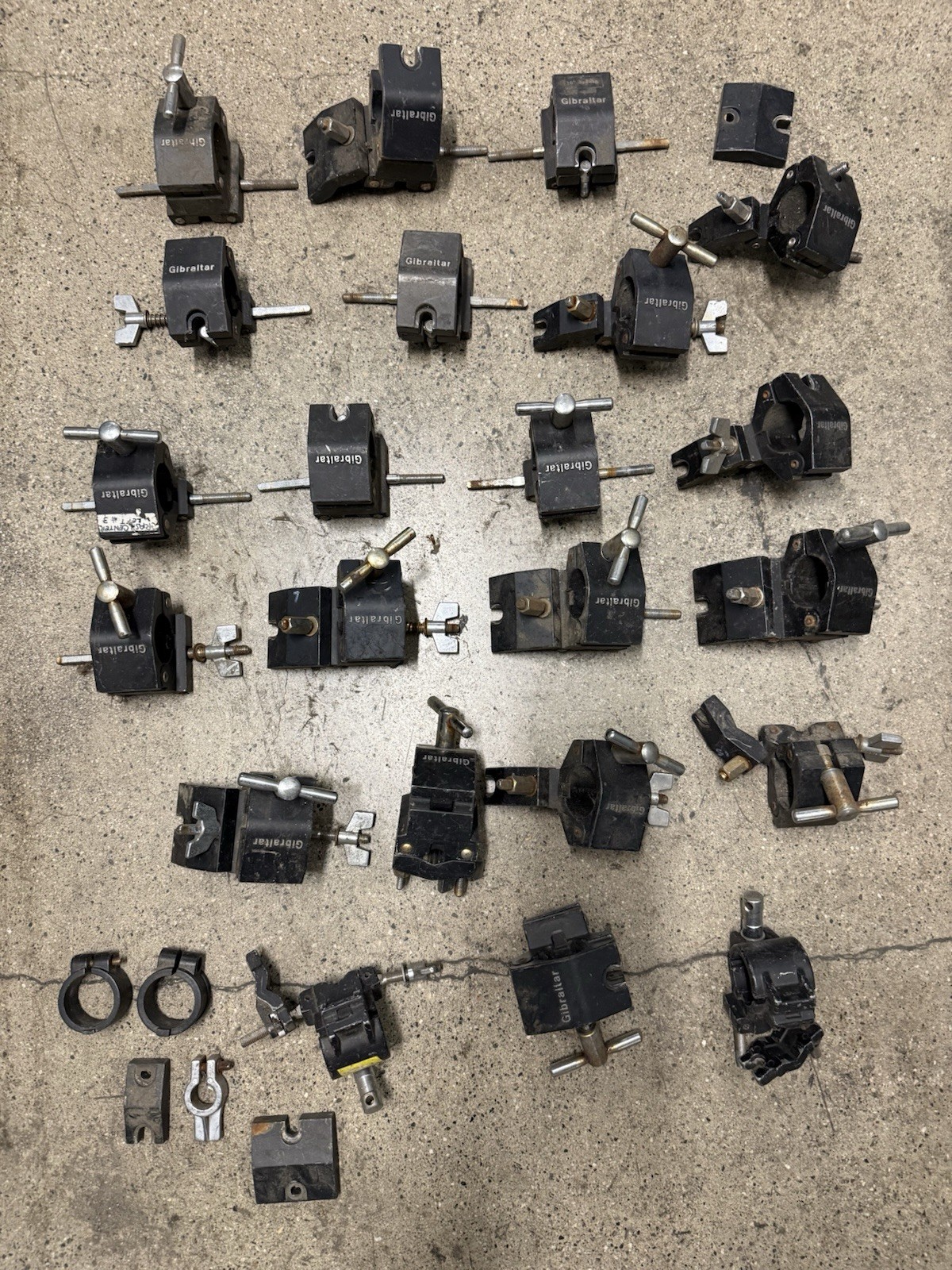 Large Lot Gibraltar Drum Rack Clamps - Many Missing Wing Nuts - Great Project/Pa