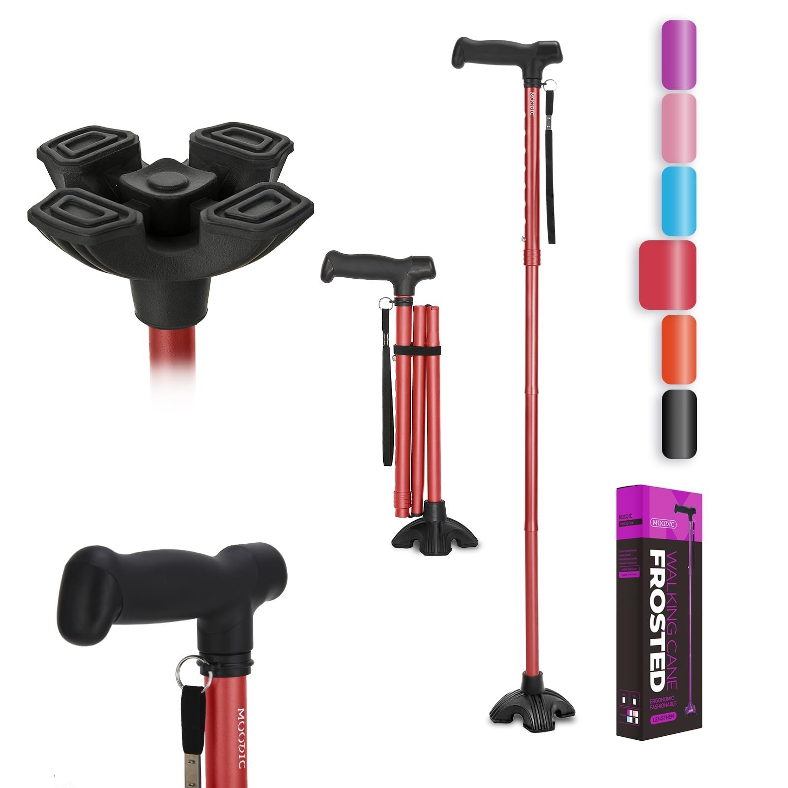 MOODIC Extra Tall Walking Cane, 300 lbs Capacity, Adjustable Height, Blue