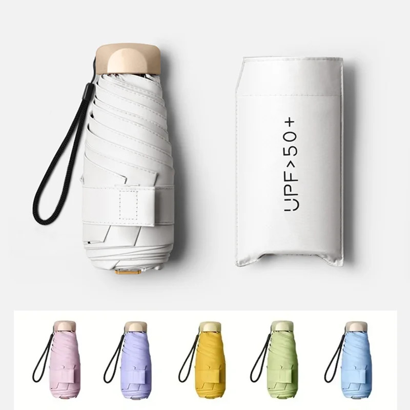 Low Price Promotion Mini Sun Umbrella Pocket Rain Umbrella Vinyl Folding UV Ultr
