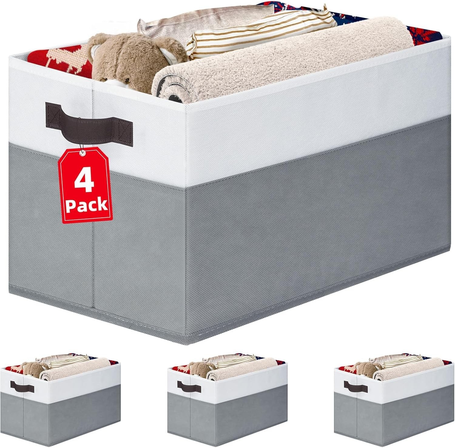 4 Pack Large Closet Storage Baskets 14x10 Fabric Organizers with Handles Collaps