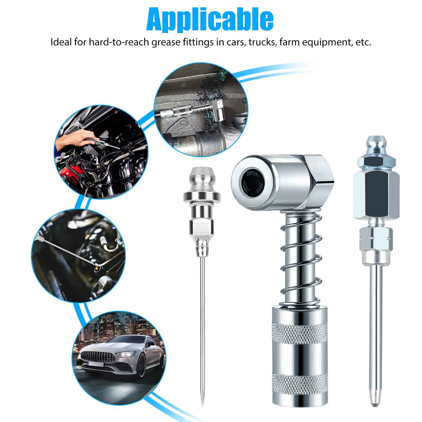 90 Degree Coupler Needle Nozzle Grease Injection Needle w/ Cap for Zerk Fitting