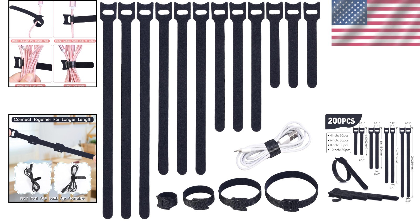 High-Quality 200PCS Reusable Cable Ties - Multi-Purpose Tool for Organizing