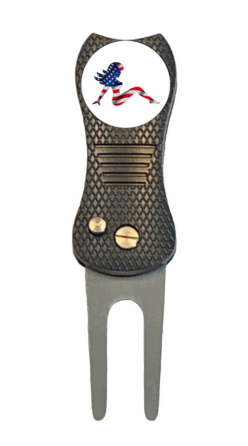 Sexy Trucker Girl US Flag Golf Ball Marker w/ Switchblade Divot Hot Hottie