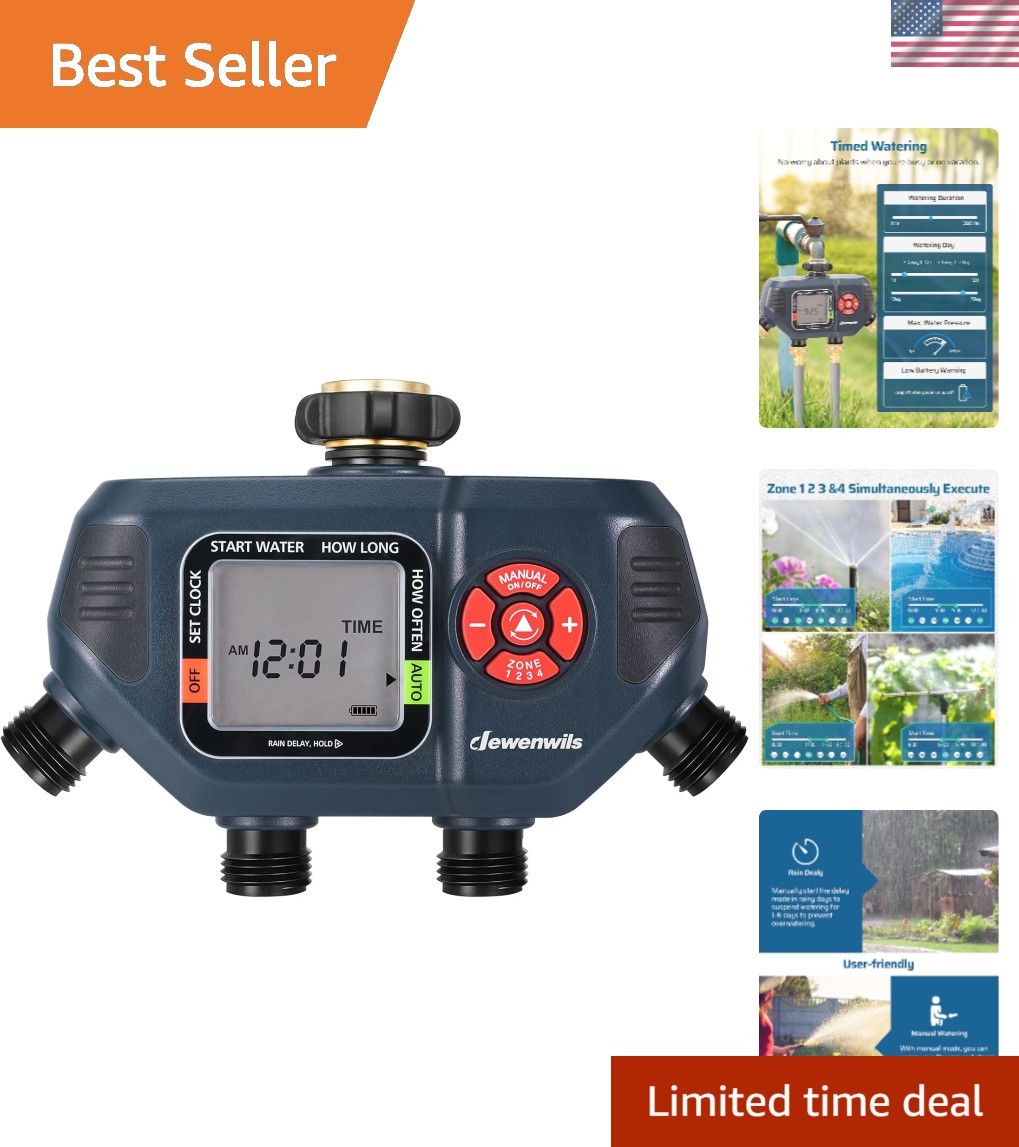 User-Friendly Programmable Water Timer for Garden Hose with 4 Independent Zones